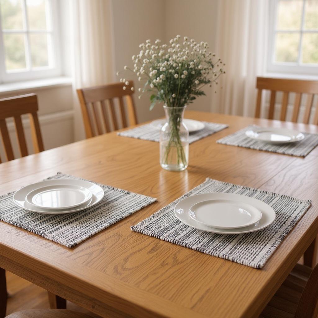 Picture of HomeRoots 548881 19 in. Black & White Striped Cotton Placemats - Set of 4