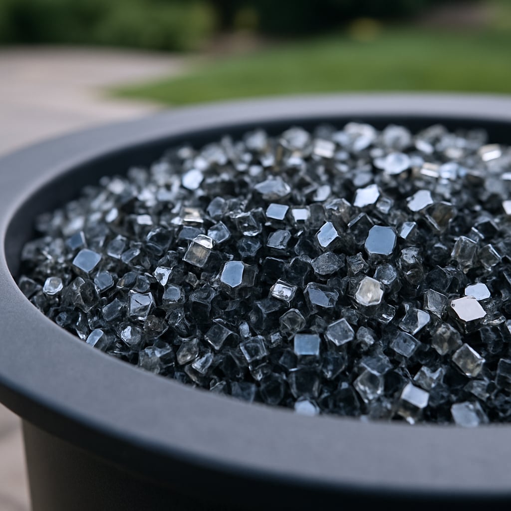 479084 Black Round Reflective Fire Pit Glass