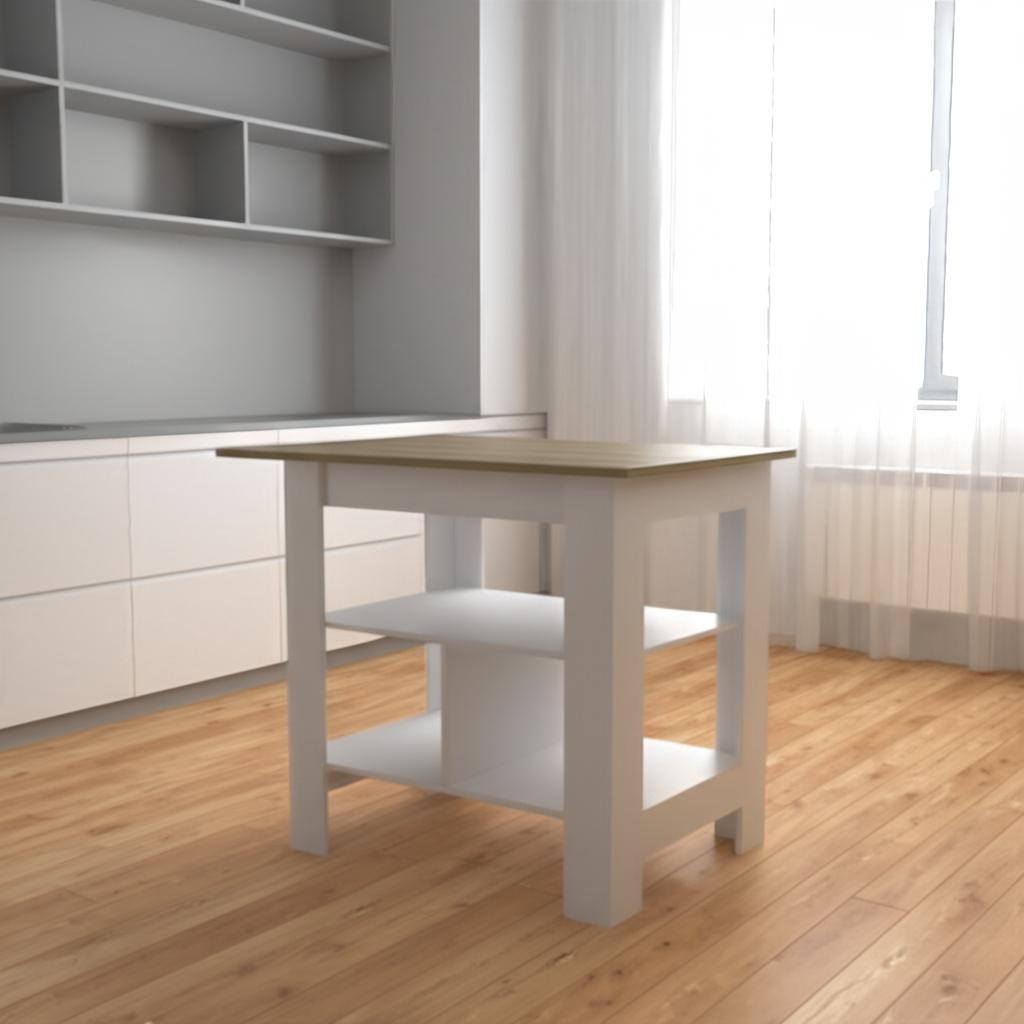 526158 35 in. Natural & White Wood Kitchen Island with Storage