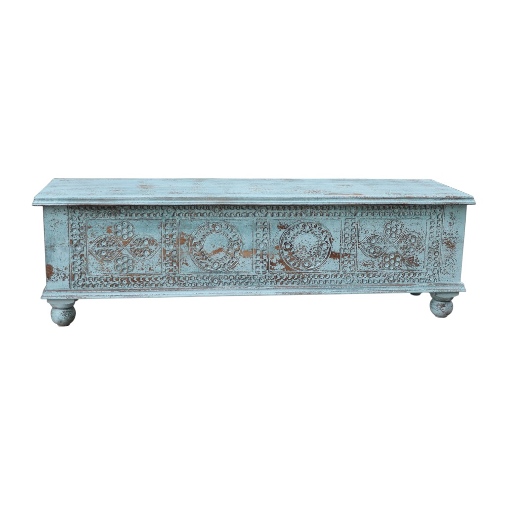 522820 54 in. Aqua Carved & Distressed Solid Wood Lift Top Coffee Table