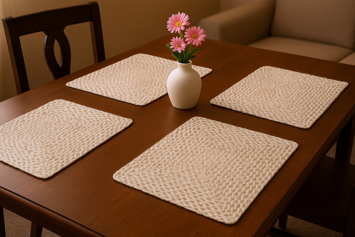 Picture of HomeRoots 534175 15 in. Ivory & Natural Jute Square Placemats - Set of 4