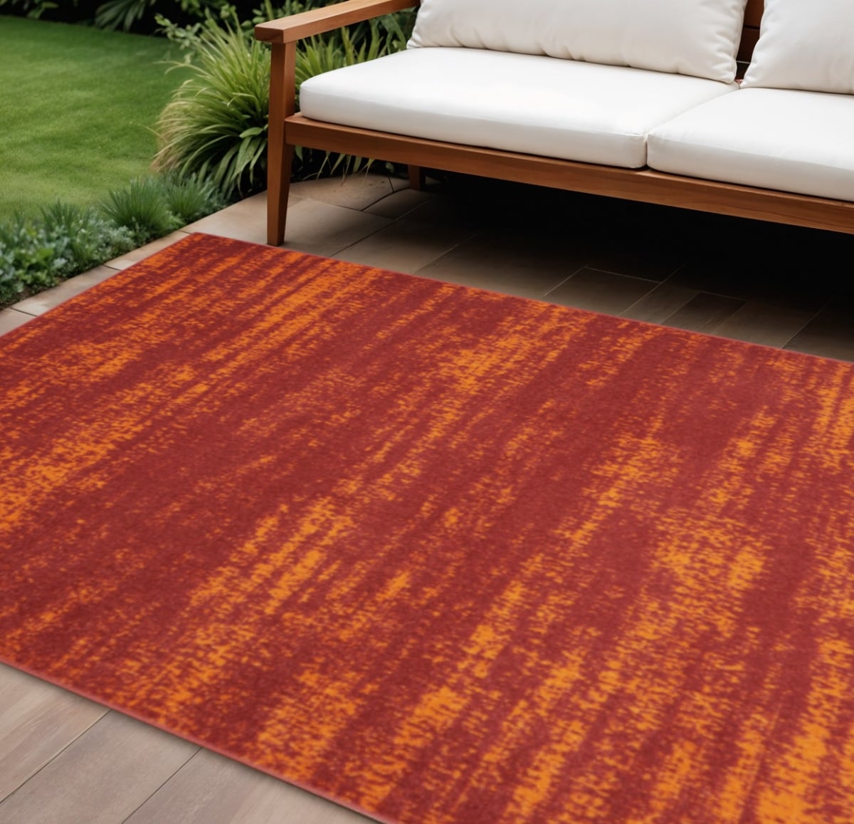 545547 8 x 10 ft. Red & Orange Abstract Indoor & Outdoor Rectangle Area Rug