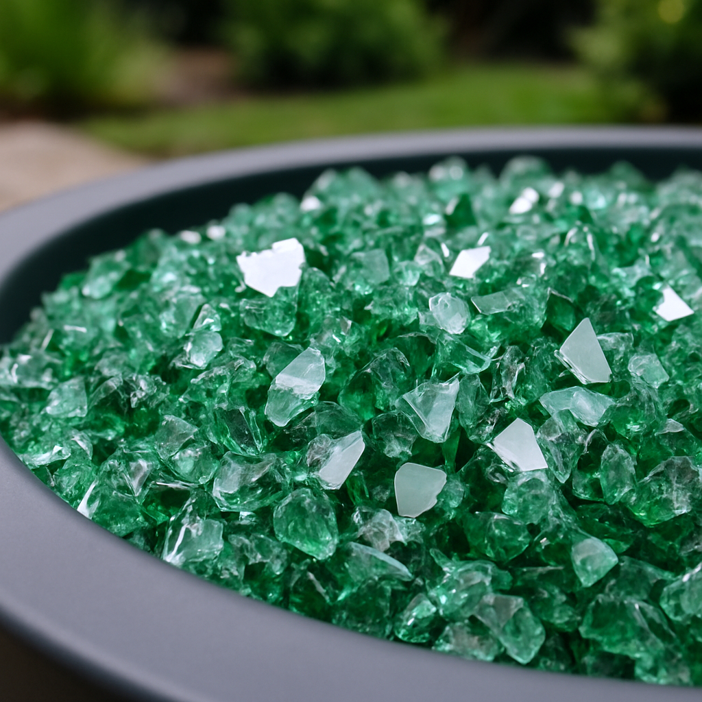479085 Green Round Reflective Fire Pit Glass