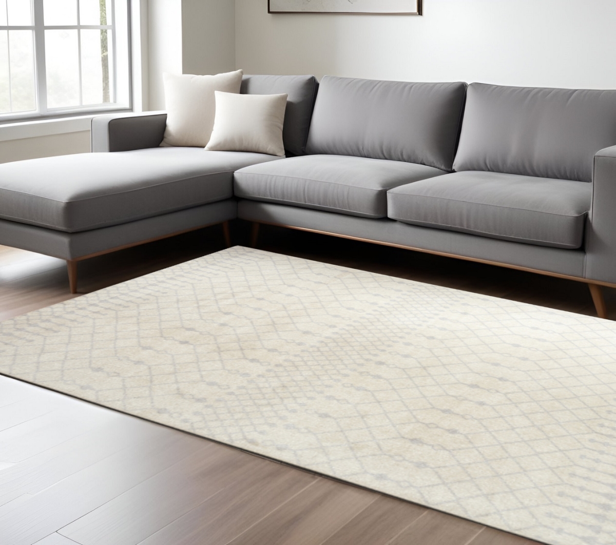 532900 7 x 9 ft. Gray & Ivory Moroccan Washable Rectangle Area Rug