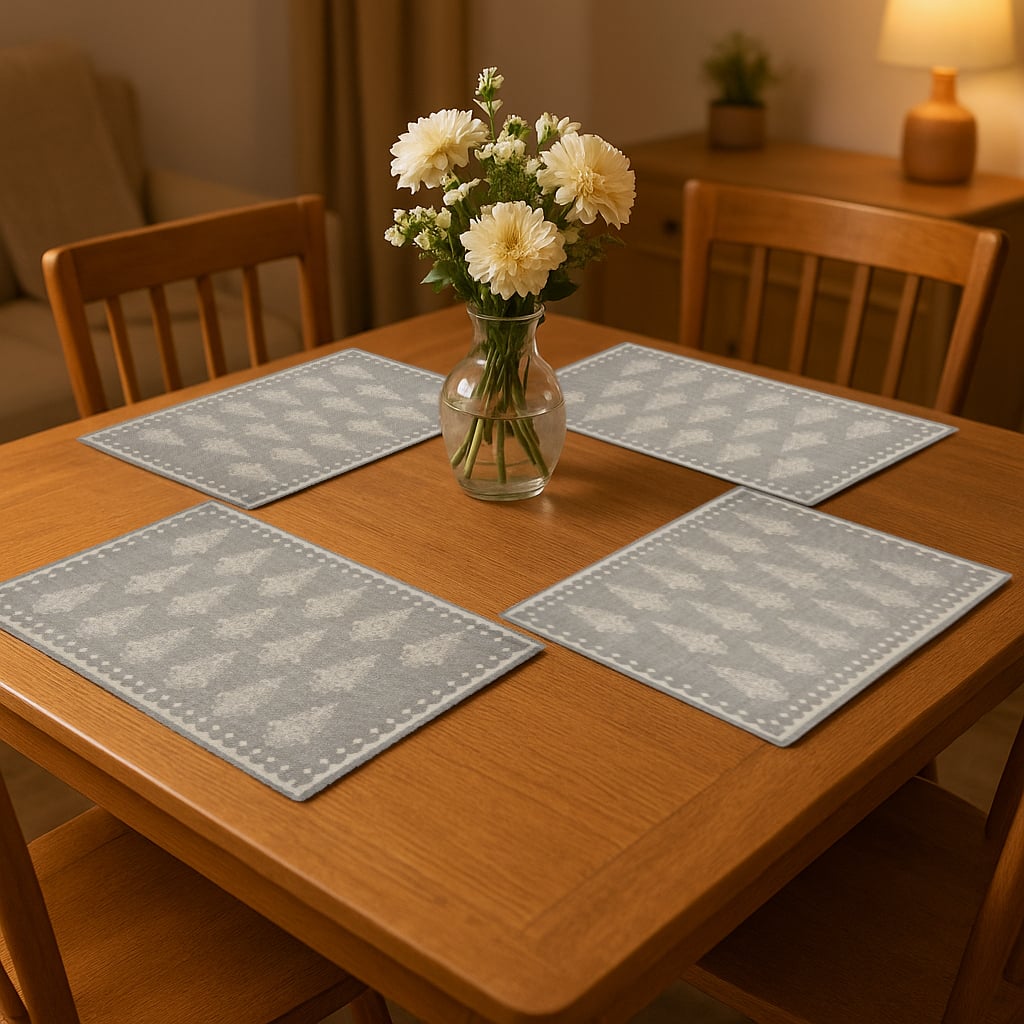 Picture of HomeRoots 534194 19 in. Gray & Cream Geometric Medallion Cotton Placemats - Set of 4
