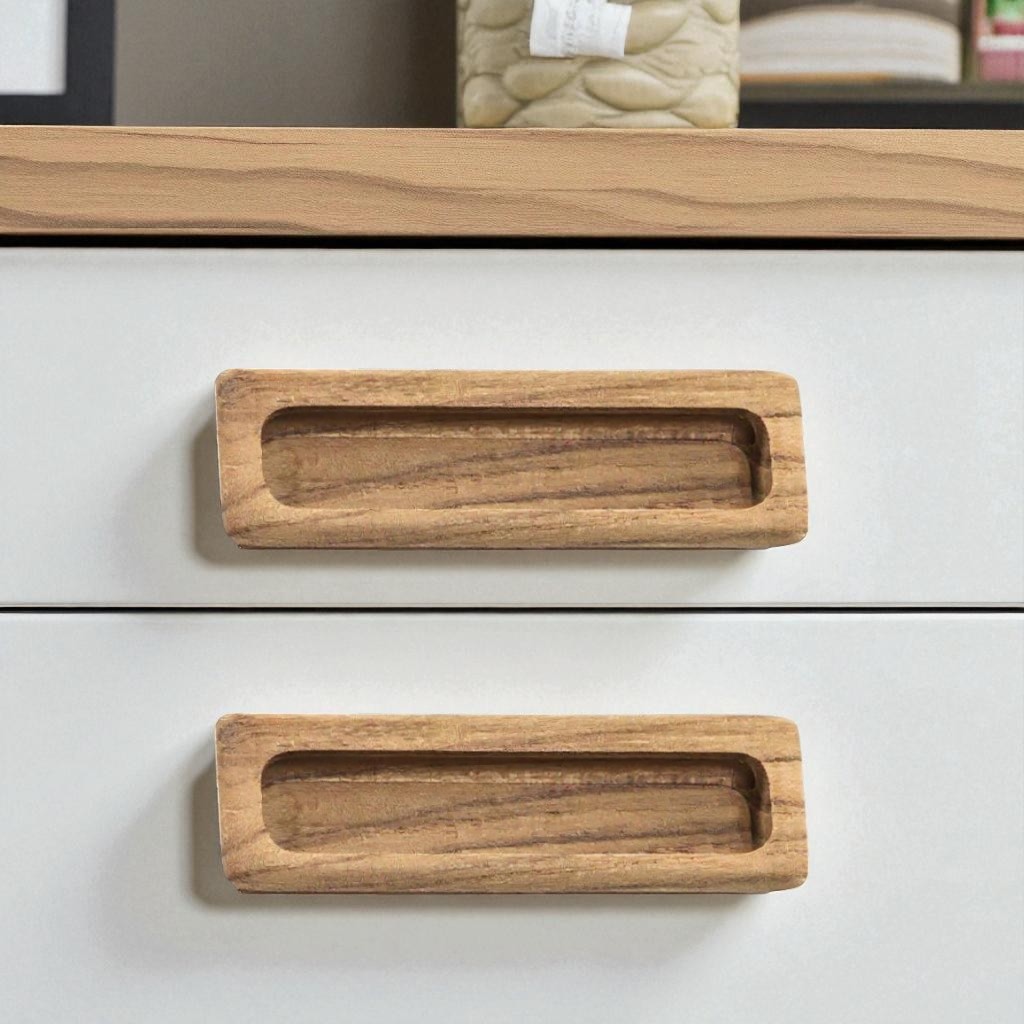 476583 Brown Teak Wood Drawer Pull Knobs - Set of 2