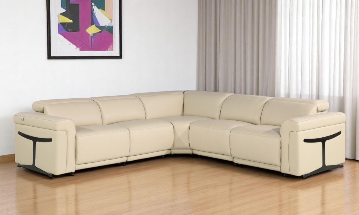 534846 Beige Italian Leather Modular L Shaped 5 Piece Corner Sectional