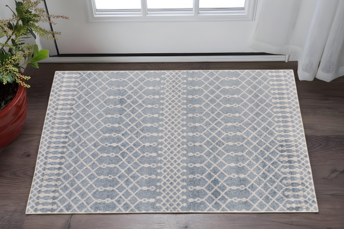 532890 3 x 5 ft. Blue & Ivory Moroccan Washable Rectangle Area Rug