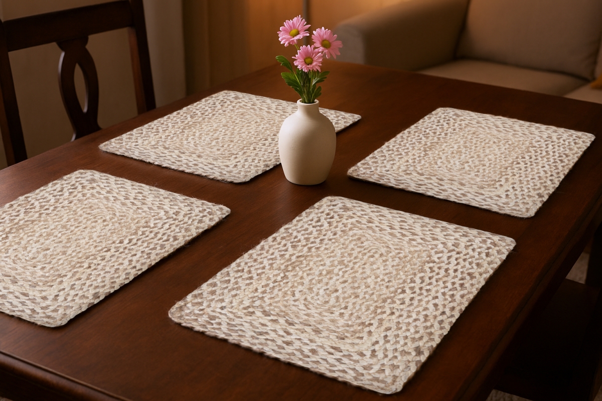 Picture of HomeRoots 534174 19 in. Ivory & Natural Jute Placemats - Set of 4