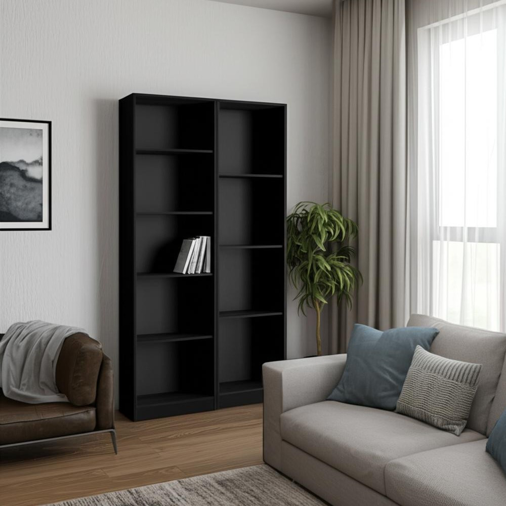 546334 Black Wood Multi Tier Bookcases - Set of 2