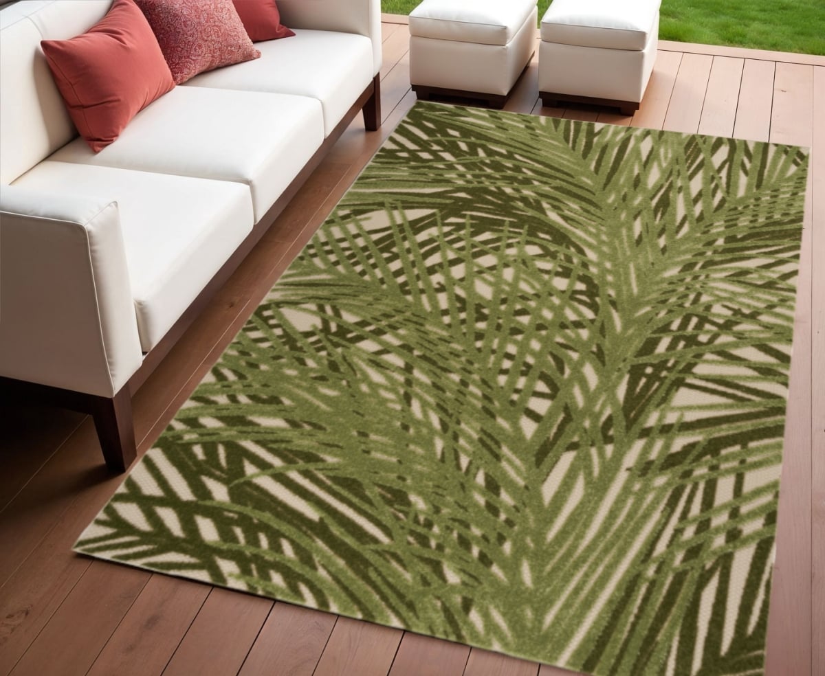 548155 4 x 6 ft. Ivory & Green Palm Leaf Indoor & Outdoor Rectangle Area Rug