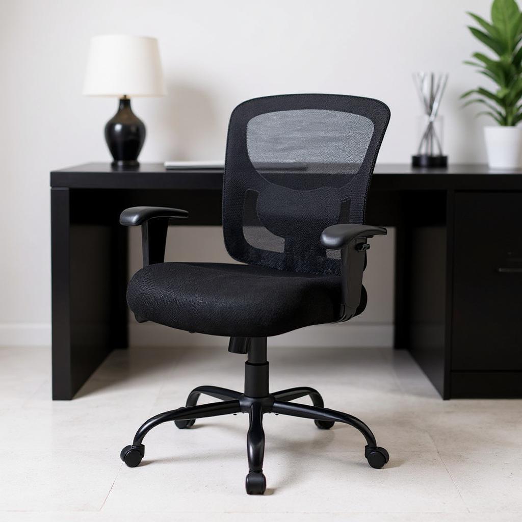 438334 Black Fabric Mesh & Steel Adjustable Swivel Rolling Executive Office Chair