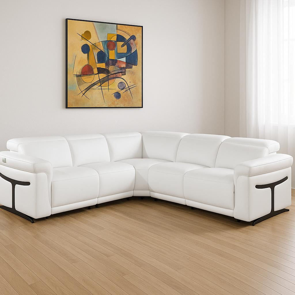534876 White Italian Leather Modular L Shaped 5 Piece Corner Sectional