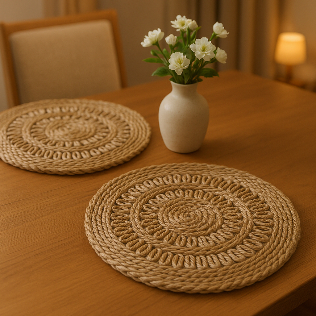534176 15 in. Natural Braided Jute Round Placemats - Set of 2