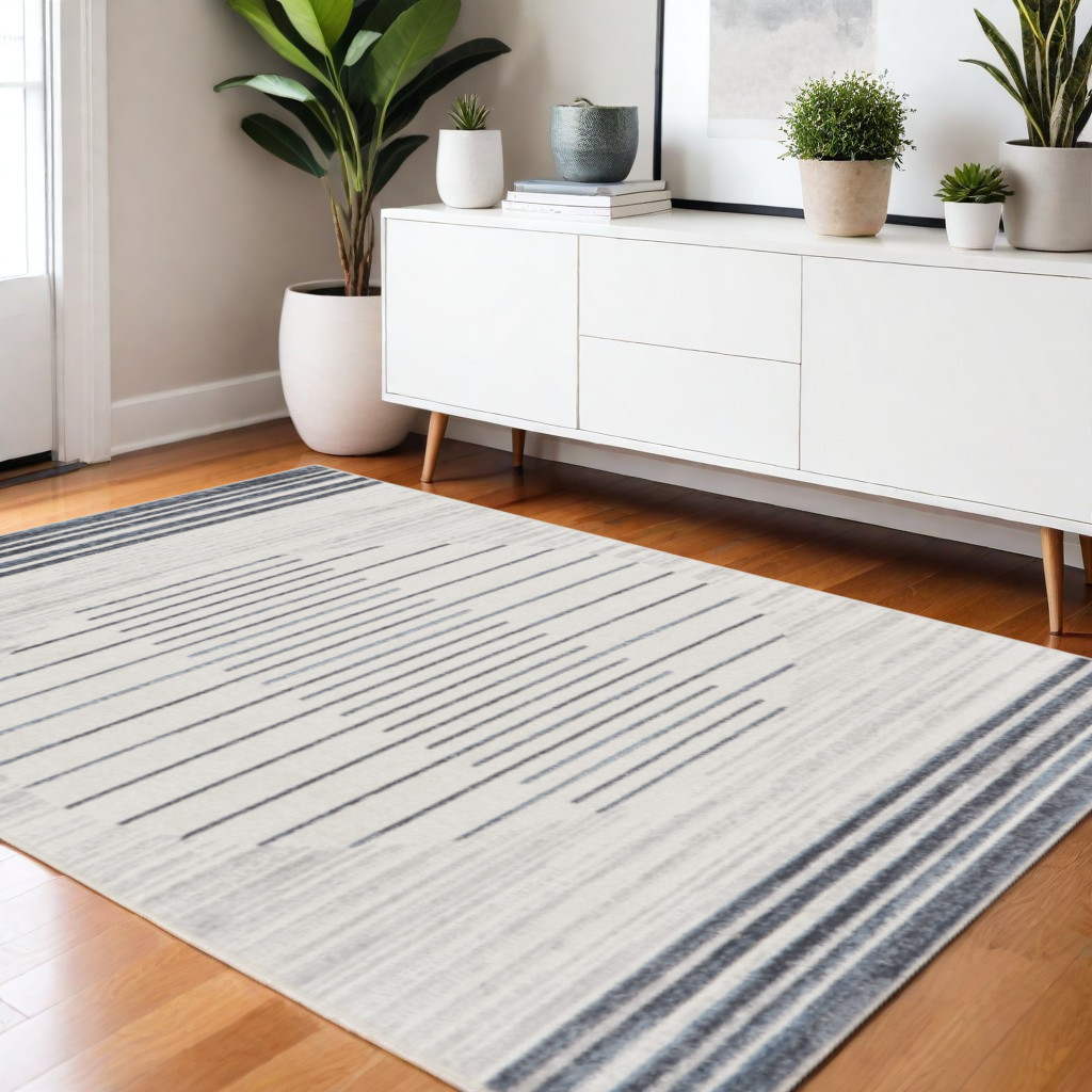532856 4 x 6 ft. Ivory & Blue Geometric Washable Rectangle Area Rug