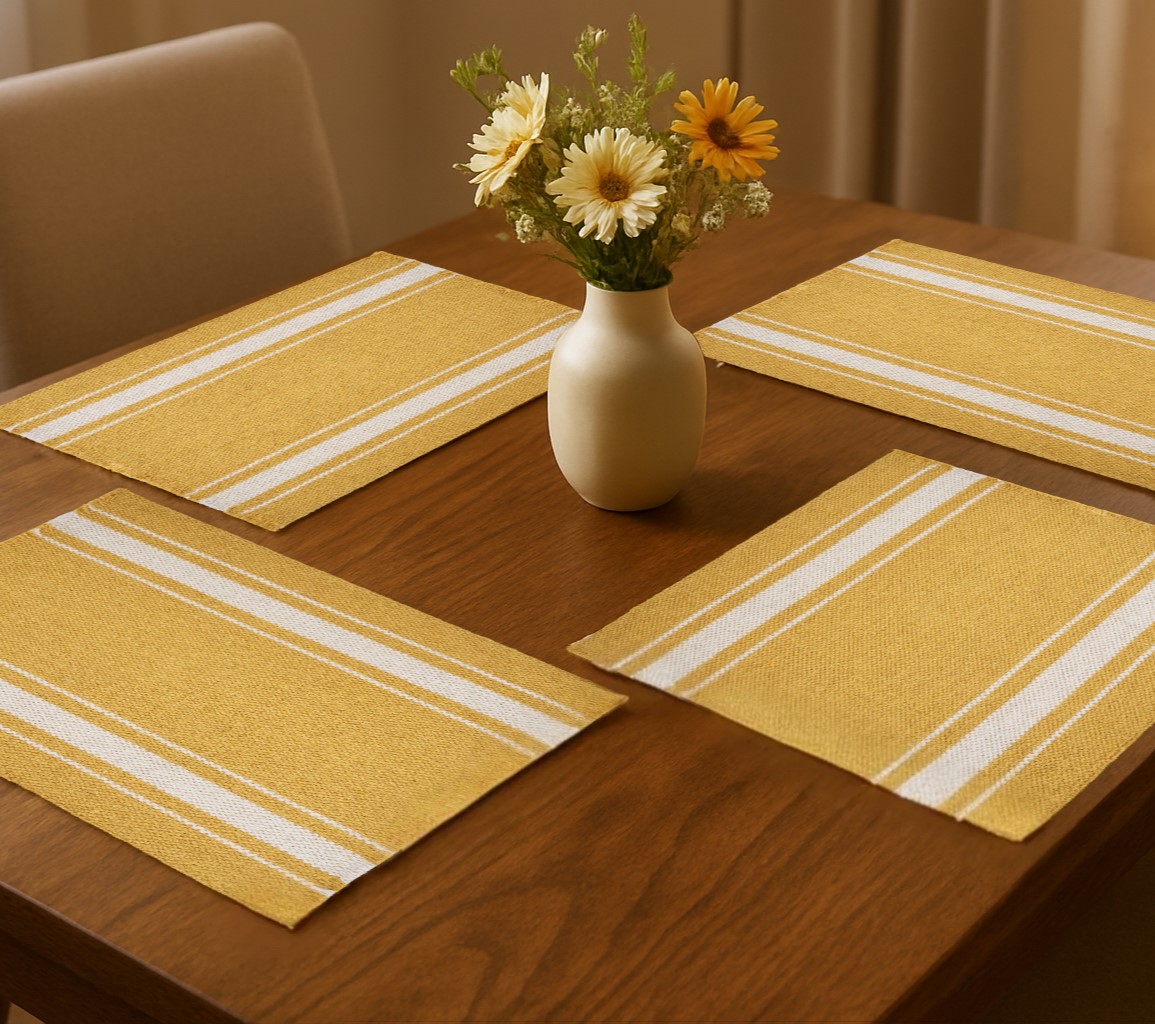 Picture of HomeRoots 517427 19 in. Yellow & White Striped Cotton Placemats - Set of 4