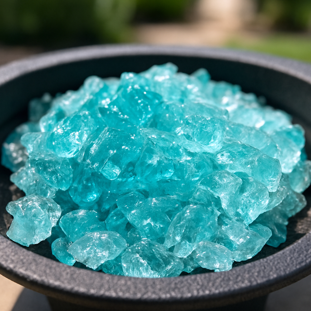 479088 Aqua Round Reflective Fire Pit Glass