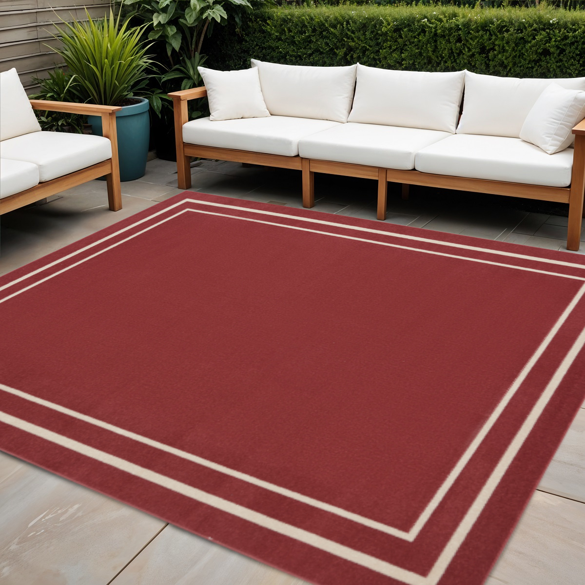 545948 5 ft. Red & Ivory Square Indoor & Outdoor Area Rug