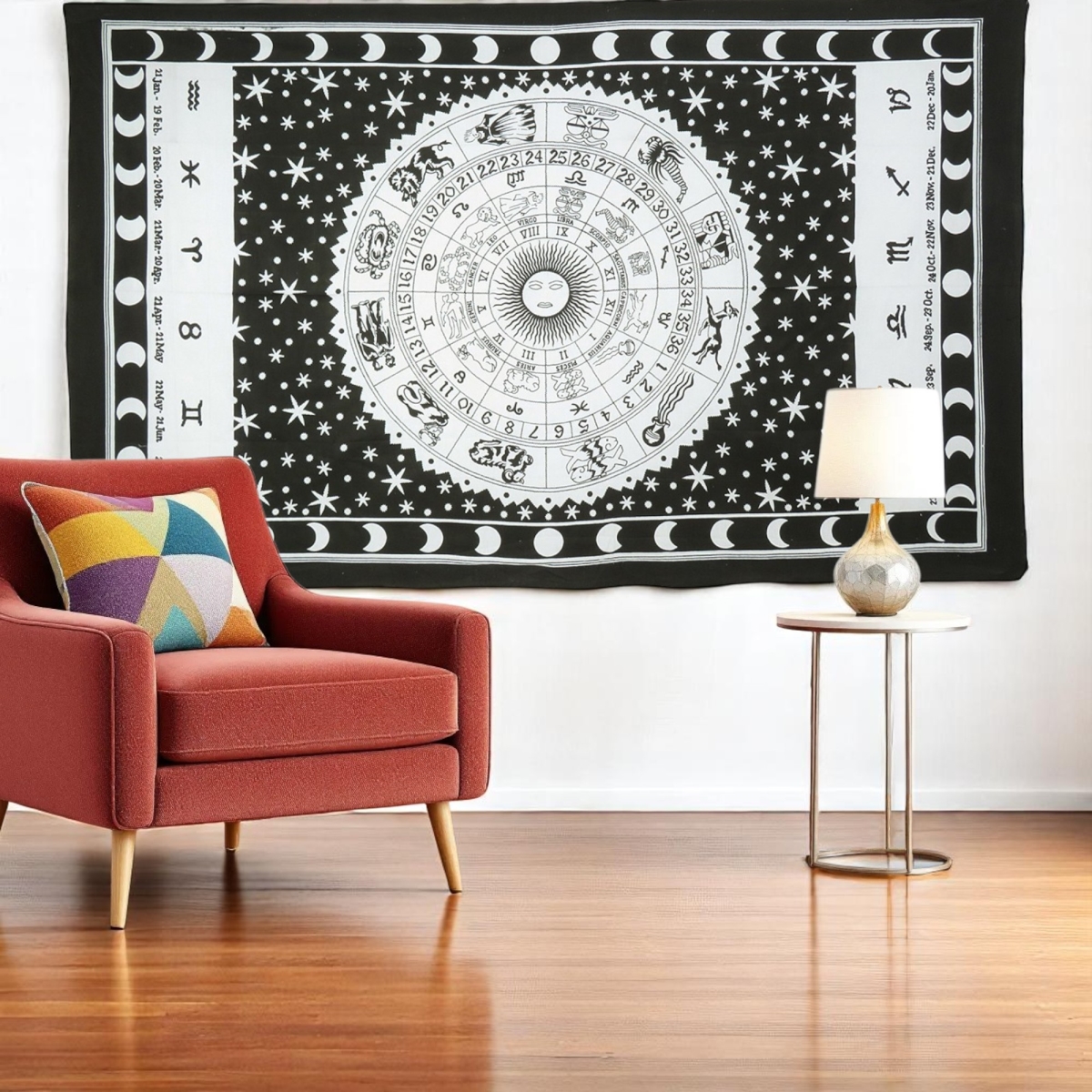 397208 80 x 56 in. Black & White Cotton Hanging Tapestry