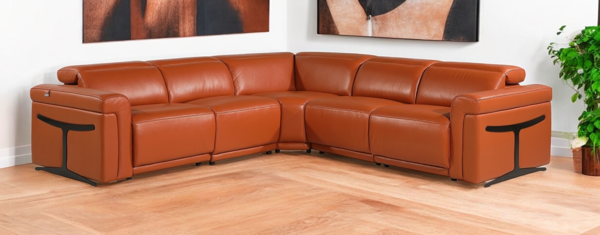 534858 Camel Italian Leather Modular L Shaped 5 Piece Corner Sectional