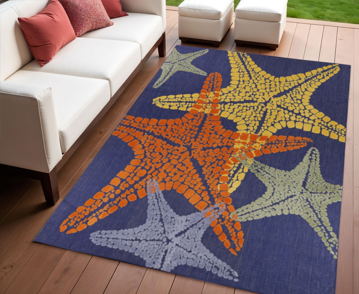 546873 4 x 6 ft. Starfish Indoor Outdoor Rectangle Area Rug, Blue Yellow & Orange