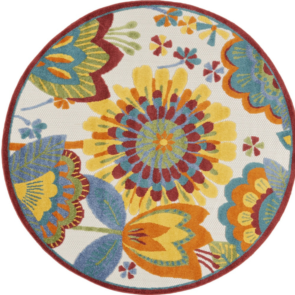 546843 5 ft. Multi Color Floral Indoor & Outdoor Round Area Rug