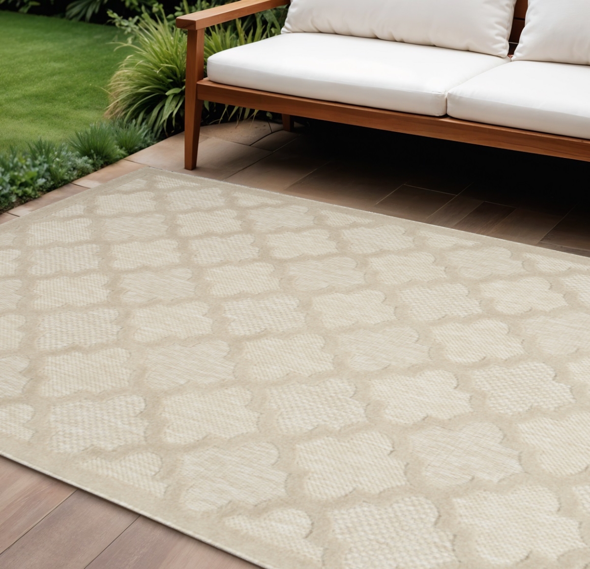 545231 6 x 9 ft. Cream & Beige Trellis Indoor & Outdoor Rectangle Area Rug