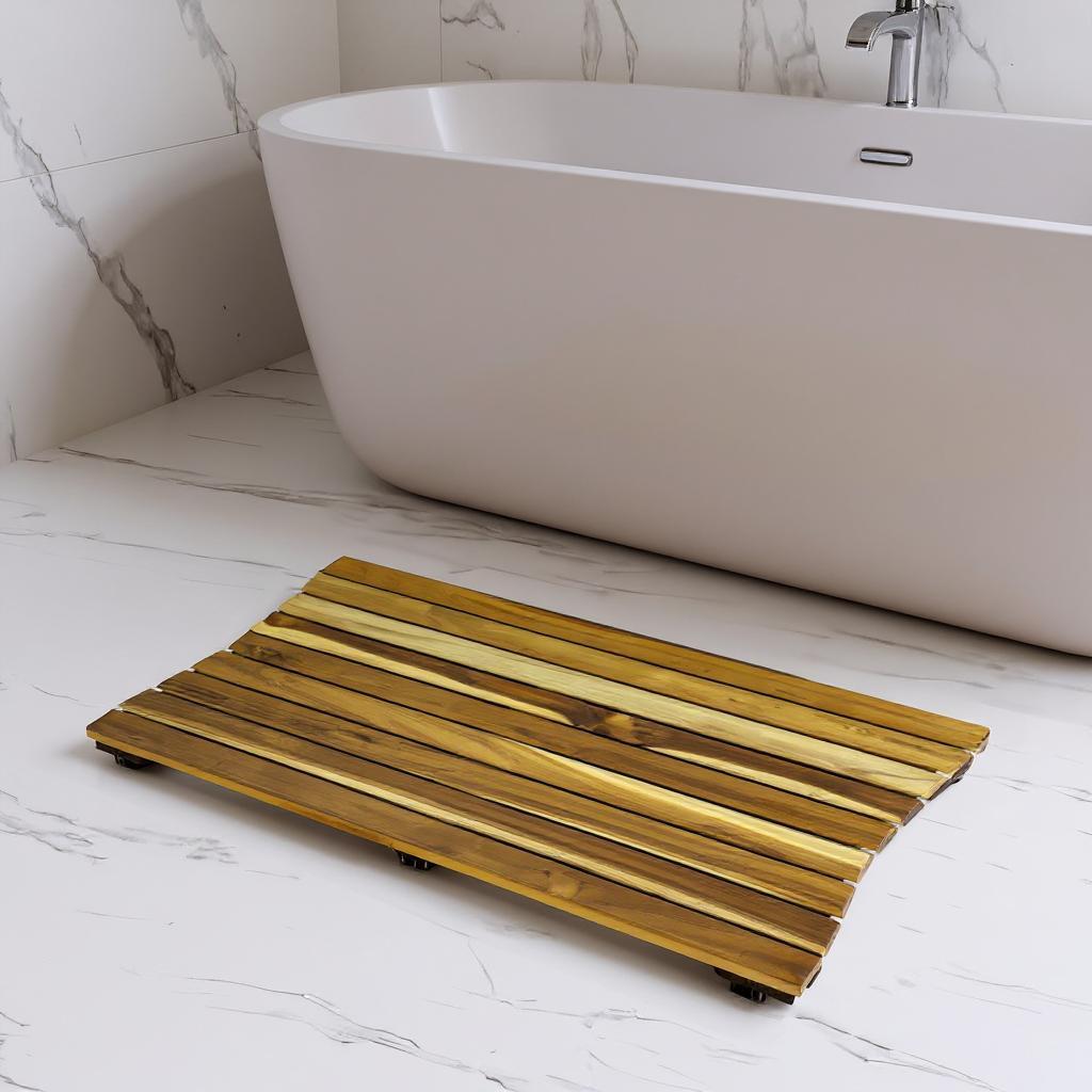 383342 20 x 40 x 1 in. Brown Teak Slat Non Slip Bath Mat