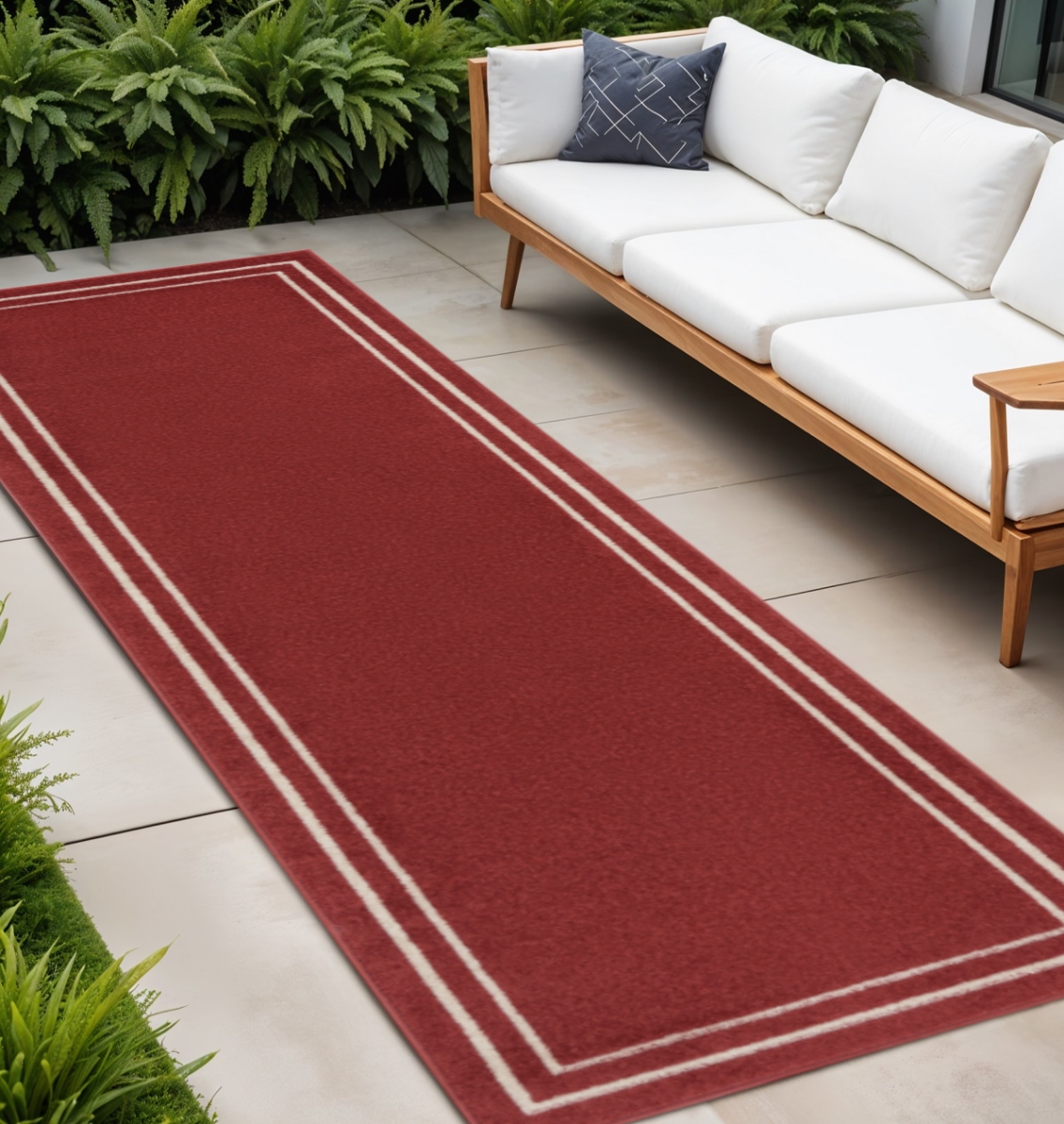 545494 8 ft. Indoor Outdoor Runner Rug, Brick Red & Ivory