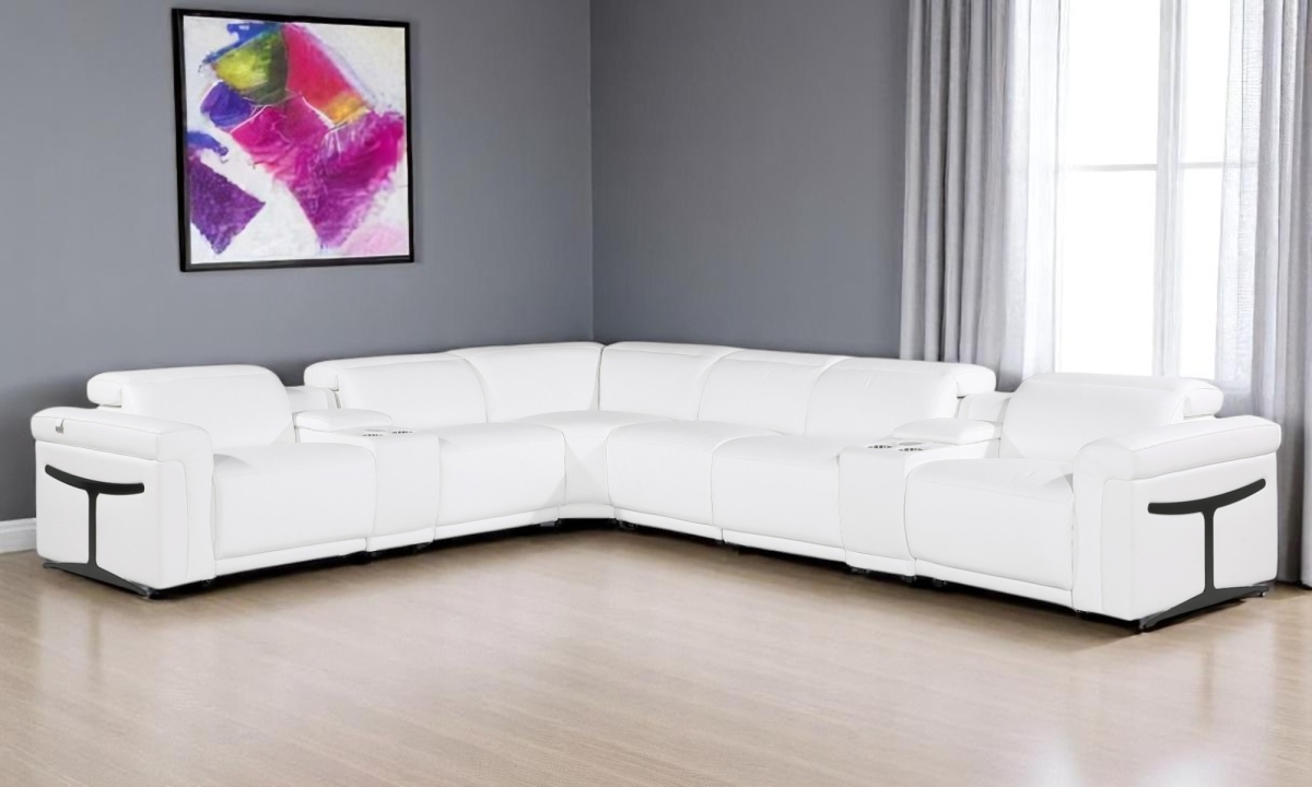 534881 White Italian Leather Modular L Shaped 8 Piece Corner Sectional with Console