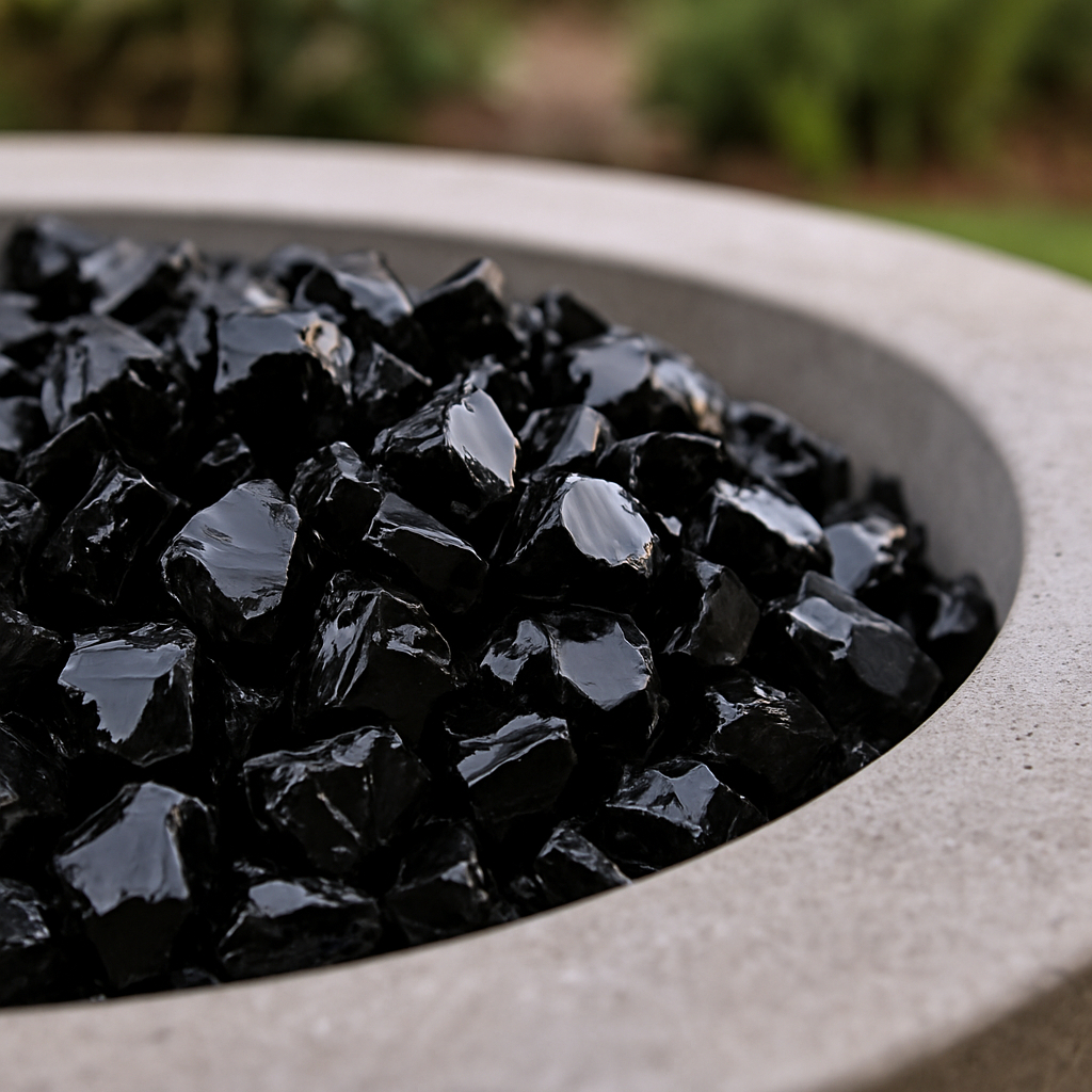 479090 Black Round Reflective Fire Pit Glass