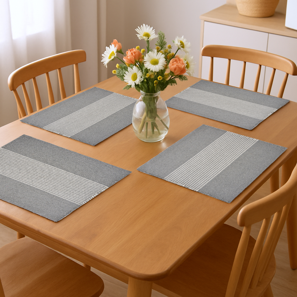 Picture of HomeRoots 548882 19 in. Gray & White Striped Cotton Placemats - Set of 4