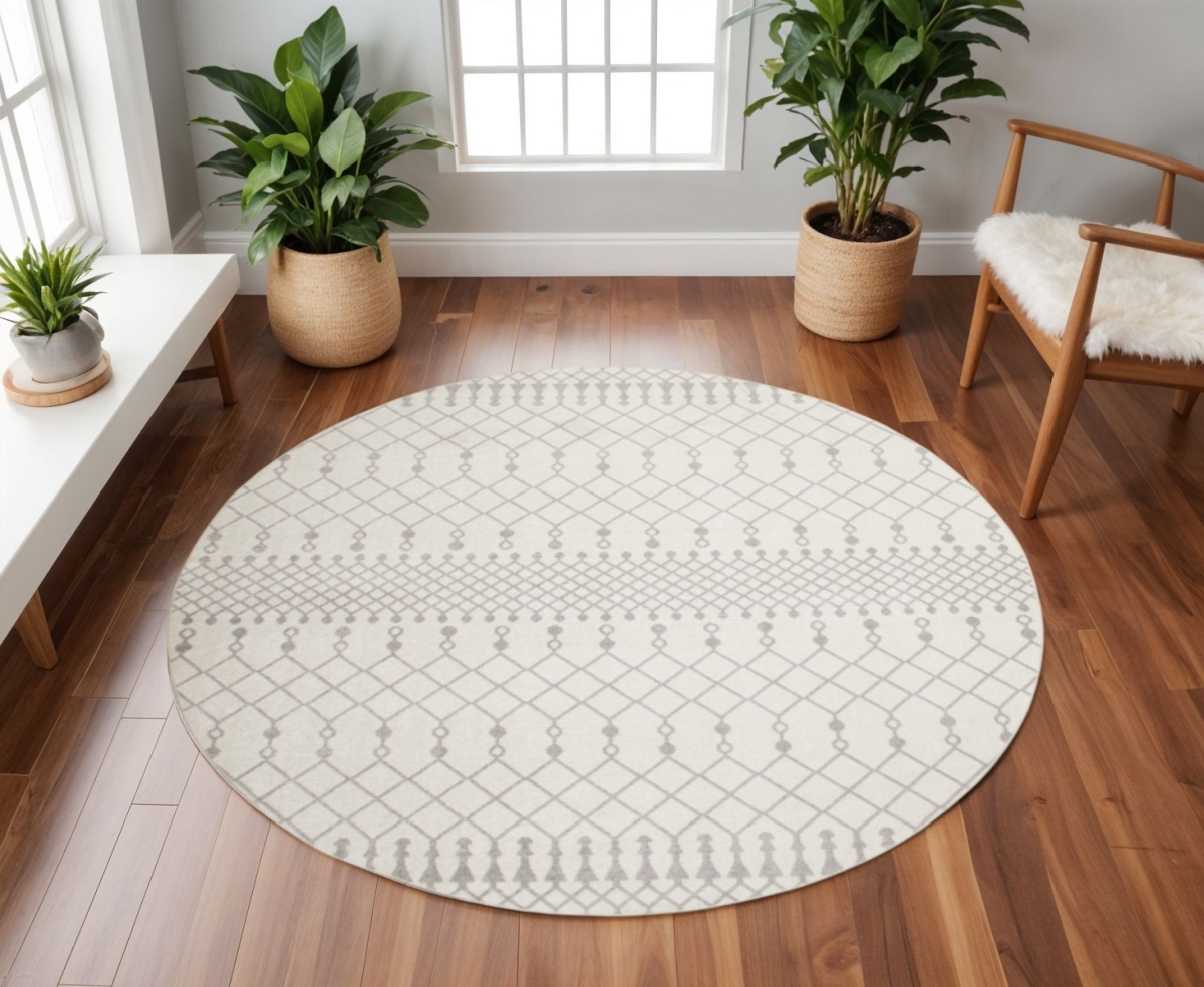 532908 8 ft. Gray & Ivory Moroccan Washable Round Rug