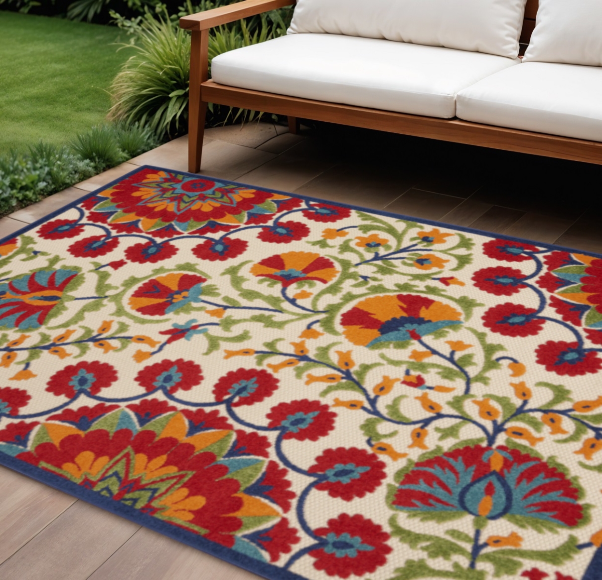 546789 8 x 11 ft. Multi Color Floral Indoor & Outdoor Rectangle Area Rug