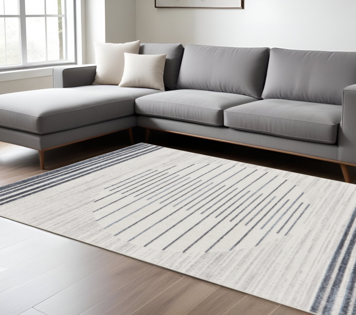 532864 7 x 9 ft. Blue & Ivory Geometric Washable Rectangle Area Rug