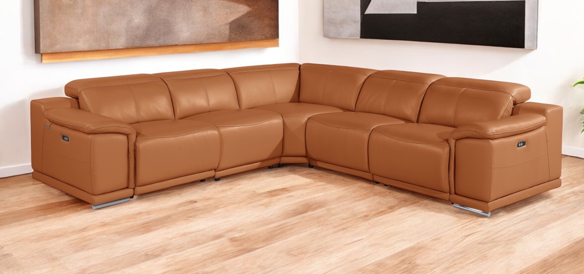 532762 Camel Italian Leather Modular L Shaped 5 Piece Corner Sectional