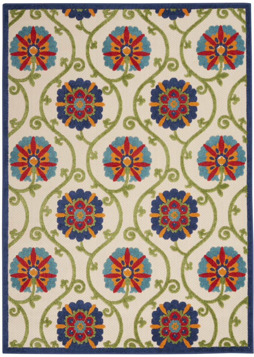 546777 5 x 8 ft. Navy Blue Beige Green Blue & Red Floral Indoor & Outdoor Rectangle Area Rug