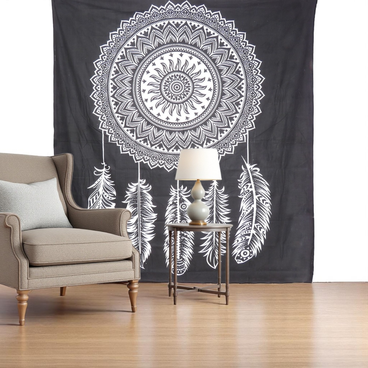 397416 92 x 84 in. Black & White Abstract Cotton Hanging Tapestry