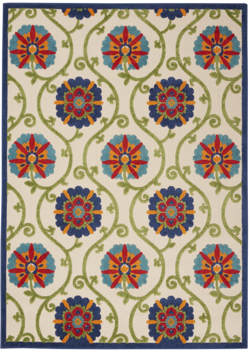 546778 8 x 11 ft. Navy Blue Beige Green Blue & Red Floral Indoor & Outdoor Rectangle Area Rug