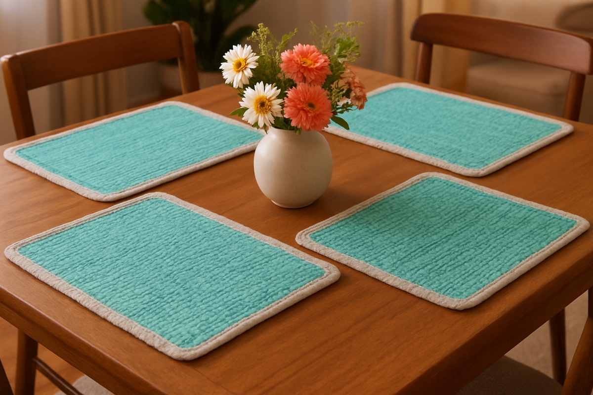 Picture of HomeRoots 517431 19 in. Turquoise & Natural Solid with Border Cotton Placemats - Set of 4