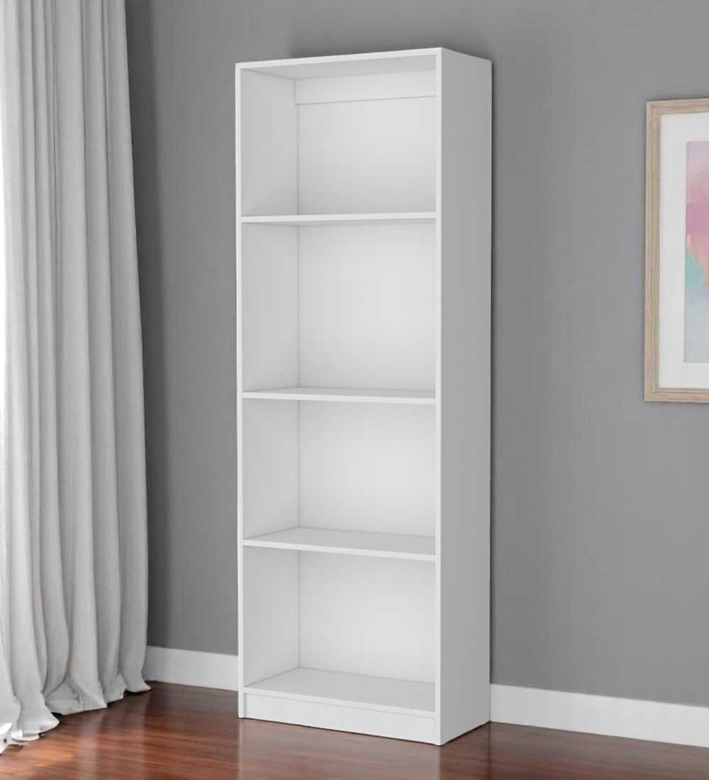 546592 71 in. White Wood Four Tier Bookcase
