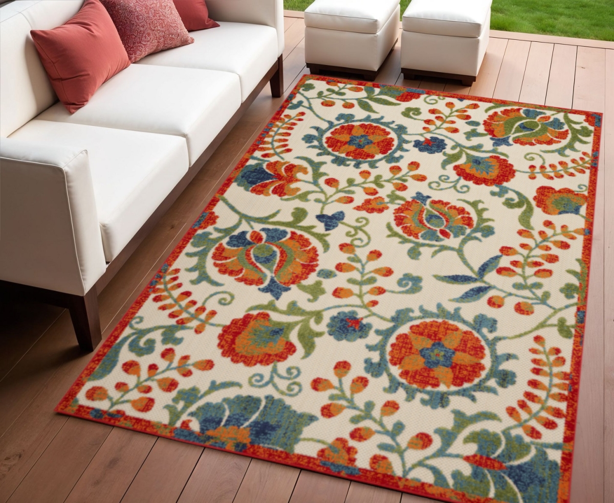 545038 4 x 6 ft. Red Gold Green & Teal Blue Floral Indoor & Outdoor Rectangle Area Rug