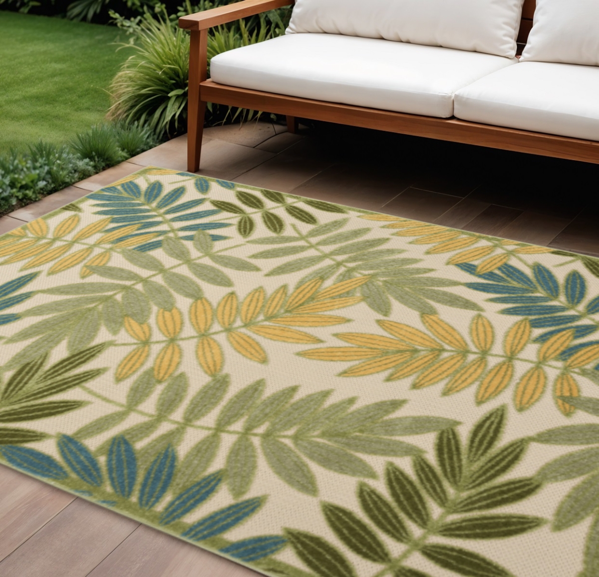 548096 10 x 14 ft. Palm Leaf Indoor & Outdoor Rectangle Area Rug, Multi Color
