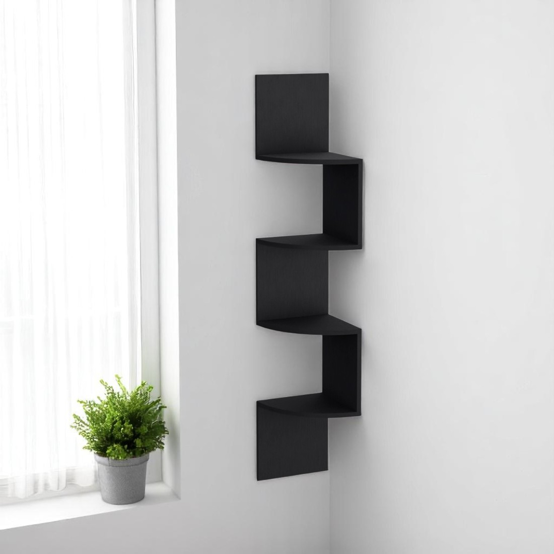 546427 10 in. Black Wood Wall Mounted Corner Shelf