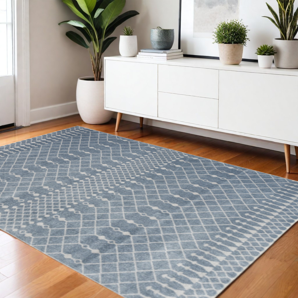 532893 4 x 6 ft. Blue & Ivory Moroccan Washable Rectangle Area Rug