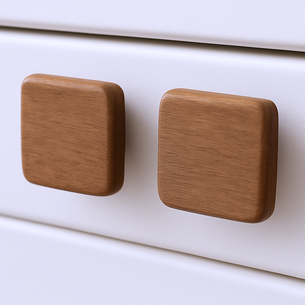 476579 Brown Wood Square Drawer Pull Knobs - Set of 2