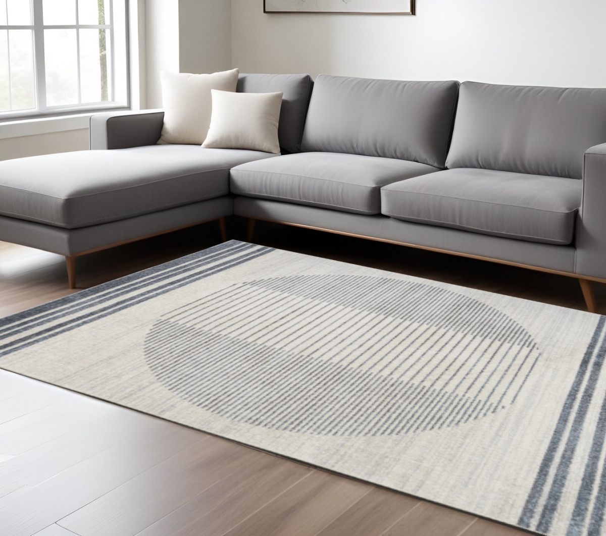 532876 9 x 12 ft. Blue & Ivory Geometric Washable Rectangle Area Rug