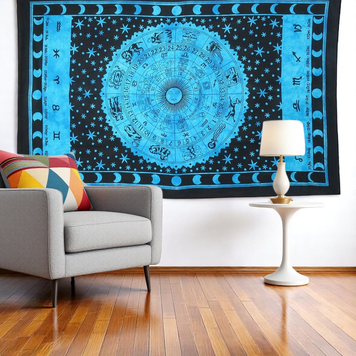 397207 80 x 56 in. Black & Blue Cotton Hanging Tapestry