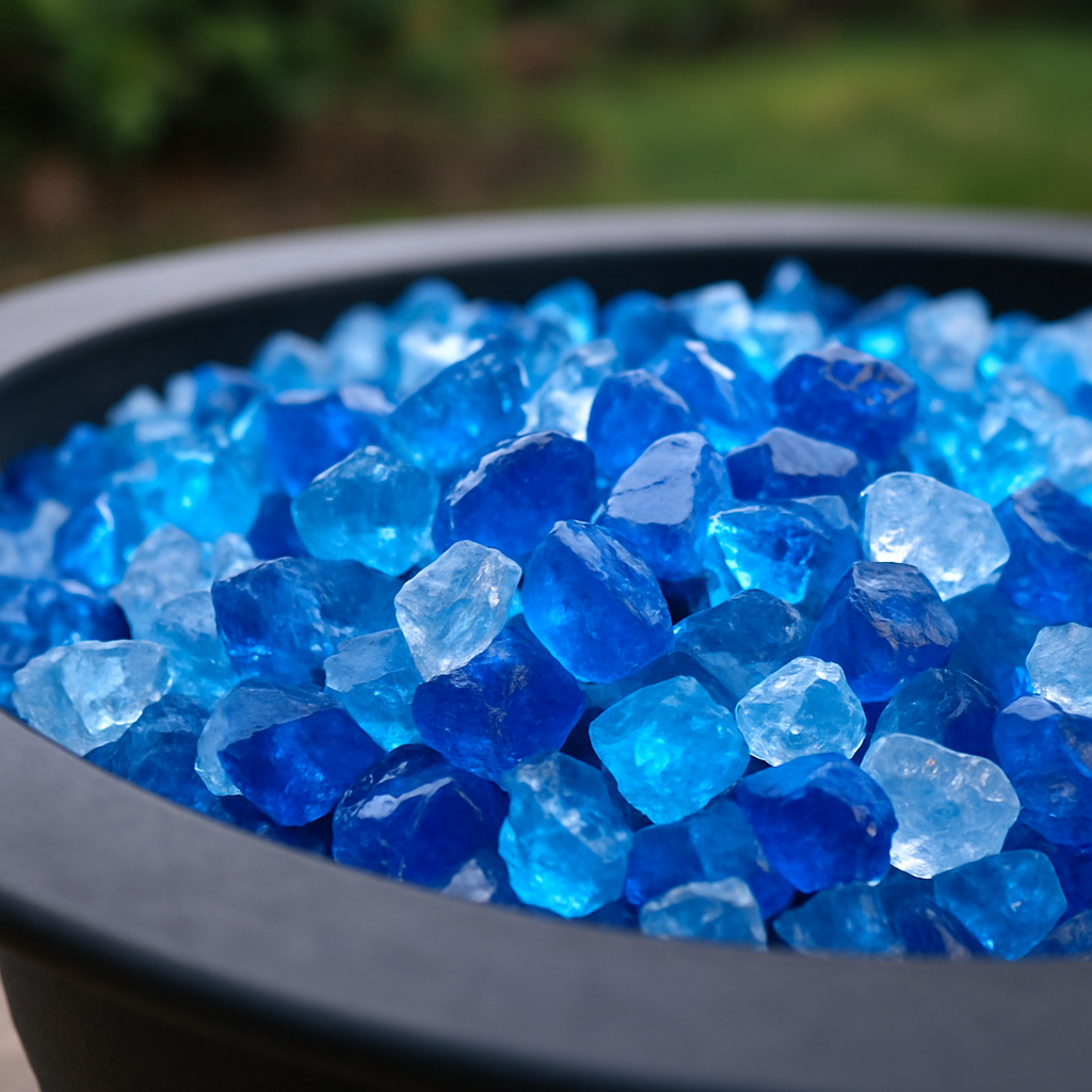 479089 Blue Round Reflective Fire Pit Glass