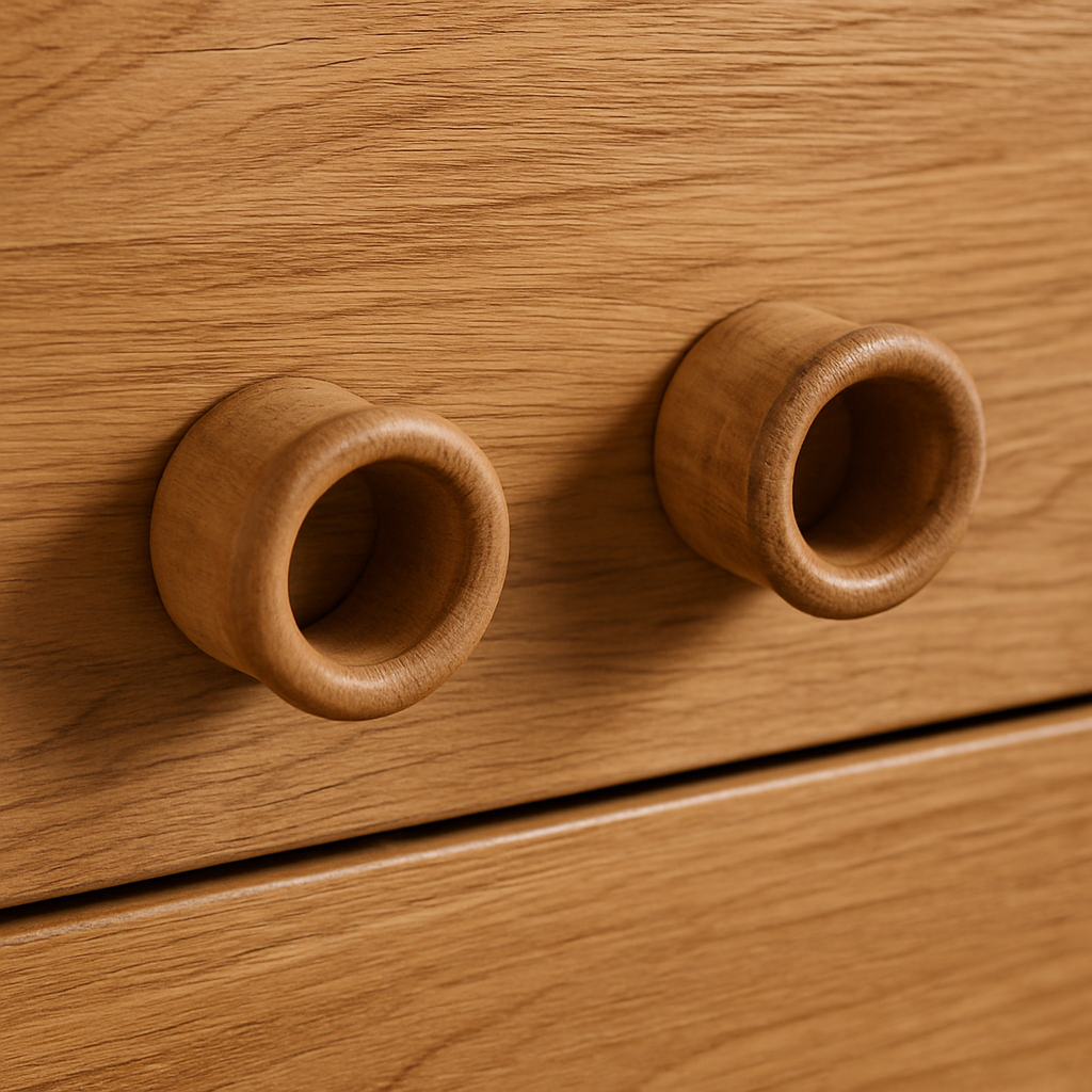 476585 Brown Wood Round Open Circle Drawer Pull Knobs - Set of 2